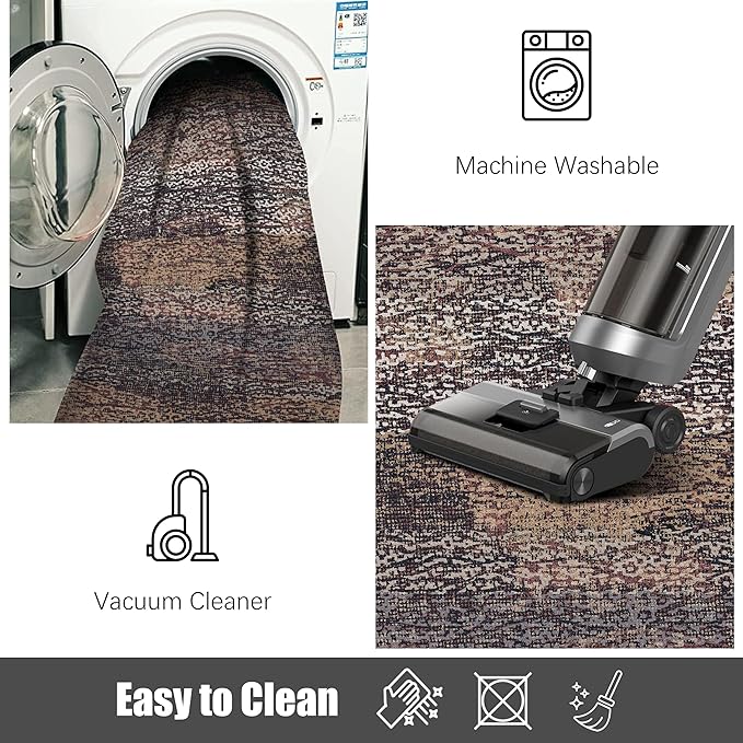 RUGSURE Washable Area Rug - 1/6 Thick - Stain & Water Resistant Non-Slip - Resistant Rug for Living Room, Bedroom, Nursery, Pet & Child Friendly, Vintage Charm Area Rugs (Rust, 8' x 10')