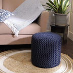 REDEARTH Cylindrical Pouf Ottoman -Hand Knitted Poof Pouffe Accent Chair Seat Footrest for Living Room, Bedroom, Nursery, kidsroom, Patio, Gym; 100% Cotton (16x16x16; Navy Blue)