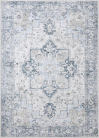 GENIMO 7'6''x9'6'' Area Rugs for Living Room, Machine Washable Non Slip Vintage Rugs, Low Pile Lightweight Chenille Print Rug for Bedroom, Dining Room, Home Office, Blue