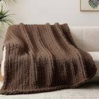 Chunky Knit Throw Blanket, 30''*40'' Knitted Throw Chenille Yarn for Bed Couch, Handmade Dark Brown Crochet Big Thick Blanket, Machine Washable Cute Comfy Blanket for Home Decor
