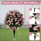 Sunnyglade Set of 2 Artificial Boxwood Topiary Ball Trees with Pink Flower, Faux Shrub Bushes with Ground Spike 25.5", UV Resistant Fake Boxwood Plants for Indoor, Garden, Porch, Patio Decor (Pink)