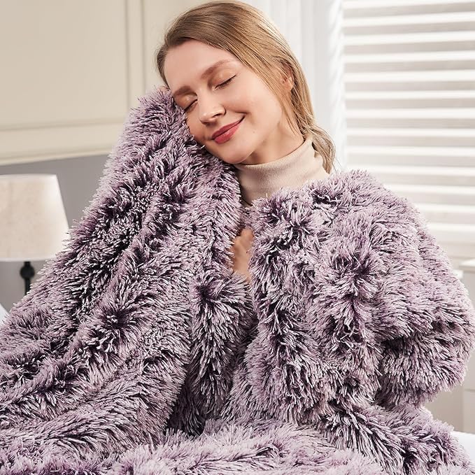 GONAAP Fuzzy Faux Fur Throw Blanket Frosty Purple Super Soft Cozy Plush Fuzzy Shaggy Blanket for Couch Sofa Bed (Frosty Purple, Throw(50"x60"))