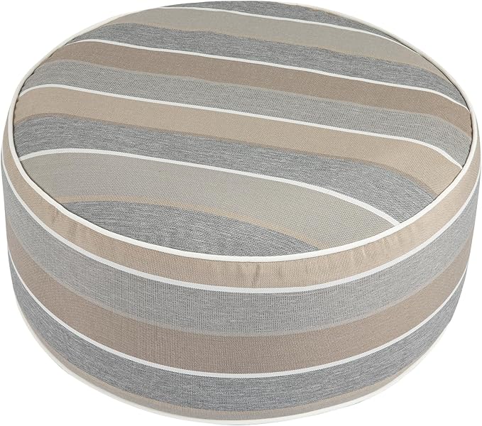 FUNHOME Inflatable Outdoor Ottoman with Air Pump,20"x9" Portable Patio Pouf,Water Resistant,Fade-Resistant,Round Blow Up Footrest Stools for Home Garden Camping Travel(Gray Stripe)