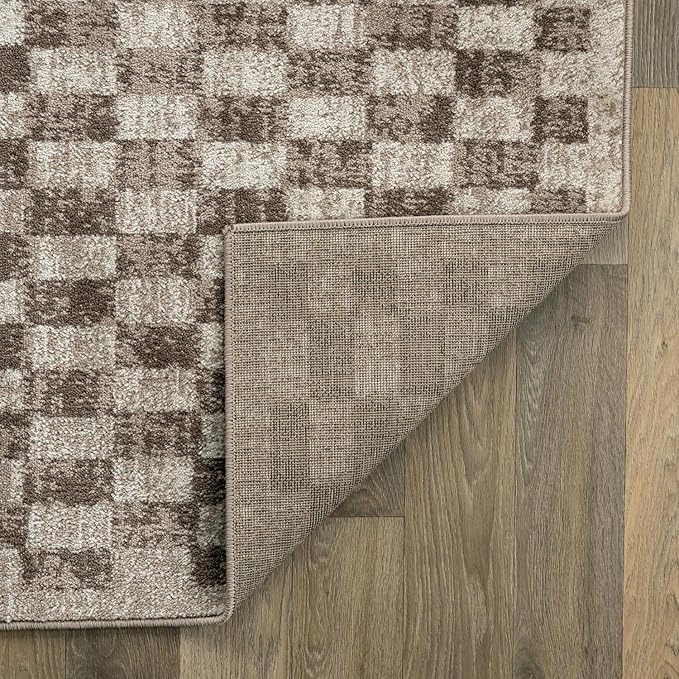 Rugshop Beige Checkered Area Rug – Textured Grid Pattern Carpet for Living Room, Bedroom, or Office – Neutral Contemporary Soft Floor Décor 4' x 6' Beige