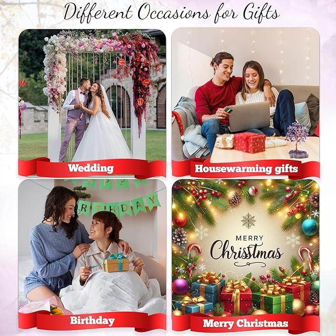 Amethyst Crystal Tree with Cluster Base Tree of Life Decor for Shelf, Bedroom, Birthday Gifts for Women, Sister Gift, Birthday Gifts for Mom, Cute Home Office Decor Purple Housewarming Present