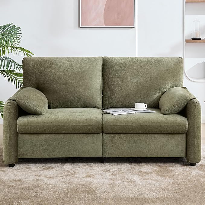 Chenille Oversized Armchair, 38.6'" Wide Accent Chairs for Living Room & Bedroom Modern Lounge Chair, Upholstered Mid-Century Reading Chair (Green, Loveseat)
