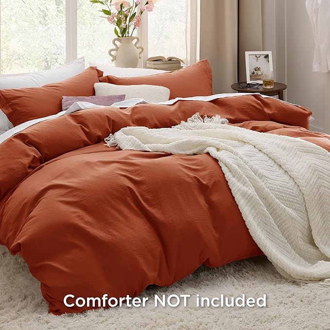 Bedsure Terracotta Duvet Cover Twin/Twin XL Size - 2 Pieces Prewashed Cotton-Like Extra Soft Bedding Set, Includes 1 Twin Duvet Cover 68x90 Inches with Zipper Closure & 1 Pillow Sham, No Comforter