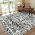 GENIMO Machine Washable 8x10 Area Rugs for Living Room, Non Slip Vintage Rugs, Low Pile Lightweight Chenille Print Rug for Bedroom, Dining Room, Home Office, Deep Gray