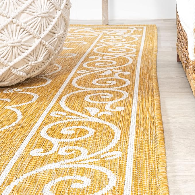 JONATHAN Y Vintage Filigree Indoor Outdoor Area Rug 9X12 Yellow/Cream, Charleston Textured Weave for Backyard, Patio, Porch, Easy-Cleaning, High Traffic, Pet-Friendly, Non-Shedding (SMB106L-9)