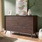 RedLemon 6 Drawers Dresser for Bedroom, 54'' Wide Mid Century Modern Wood Fluted Double Dresser, Chest of Drawers with Tapered Leg for Bedroom, Living Room, Hallway, Closet, Dark Walnut