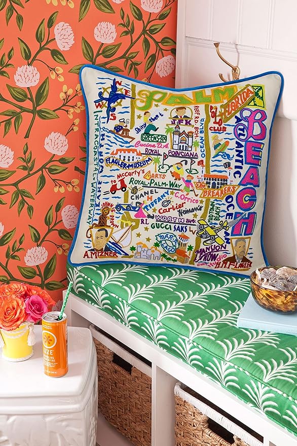 Catstudio Palm Beach Embroidered Decorative Throw Pillow