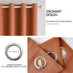 MIULEE Linen Curtains for Bedroom 100% Blackout Thermal Insulated Orange Grommet Room Darkening Curtains & Drapes Fall Decor for Living Room Nursery 52 x 90 Inch (2 Panels)
