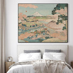 SIGNWIN 36"x46" Extra Large Framed Wall Art Japanese Ukiyo-e Landscape, Timeless Mt. Fuji Scene for Zen-Inspired or Asian-Style Interiors for Home Living Room Bedroom Decor (Frame Assembly Required)