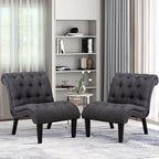 Yongqiang Accent Chairs Set of 2 Upholstered Living Room Bedroom Side Chairs Curved Button Tufted Armless Lounge Chair with Wood Legs Gray Fabric