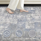 Tortania Washable 10x14 Area Rug for Living Room: Modern Abstract Neutral Large Soft Thin Rugs - Non Slip Indoor Carpet for Bedroom Dining Room Office Nursery Home Floor Decoration - Blue Grey