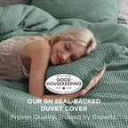 Bedsure Cotton Duvet Cover Queen - 100% Cotton Waffle Weave Green Duvet Cover Queen Size, GentleSoft™ and Breathable Bedding Set for All Season, 3 Pieces, 90"x90"