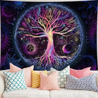 FORATER Tree of Life Tapestry Wall Hanging Colorful Life Tree Tapestries Aesthetic Sun and Moon Galaxy Wall Tapestry for Bedroom Living Room Dorm(36 x 48 Inch, Multicolor)