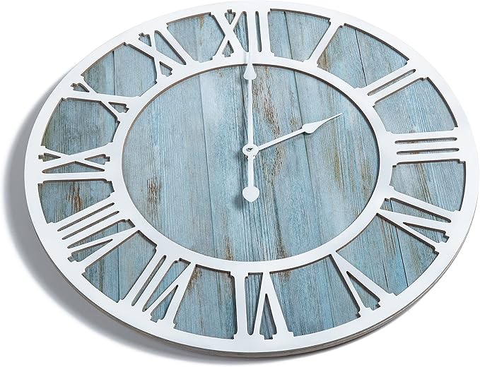 1st owned Wall Clocks for Living Room Decor,16" Vintage,Round Silent Non Ticking,Black Metal,Modern Wood Clocks for Home Bedroom,Kitchen,Garden,Office,Cafe,Modern Wall Decoration -Roman Numerals