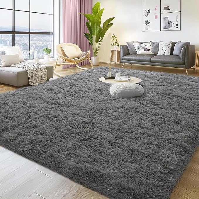 Soft Fluffy Rug for Living Room, 4x6 Dark Grey Shag Area Rug for Bedroom Living Room, Non-Slip Fuzzy Carpet for Girls Boys Kids, Throw Rugs for Dorm, Modern Home Decor Aesthetic, Dark Grey