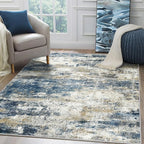 Machine Washable Rug 9x12 Area Rugs for Living Room Bedroom, Large Navy Blue Beige Abstract Area Rug Soft Throw Rugs, Low-Pile Floor Carpet with Non Slip Rubber Backing