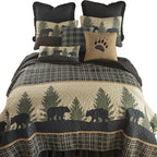 Donna Sharp Full/Queen Quilt - Bear Walk Plaid Lodge Quilt with Bear Pattern - Fits Queen Size and Full Size Beds - Machine Washable