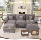 108" U Shaped Couch, Modular Sectional Sofa, 3-Seater Comfy Cloud Couch with Movable Ottoman, Deep Seat Couches for Living Room, Chenille, Slate