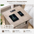 Farmhouse Nightstand with Charging Station, 18" End Table with 2 Drawers Storage and 1 Storage Shelf, Wooden Side Table w/Roman Column, Bedside Cabinet for Bedroom, Living Room, Light Rustic Oak