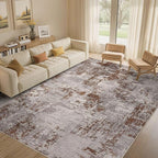 Tortania Washable 10x13 Area Rug for Living Room: Modern Abstract Neutral Large Soft Thin Rugs - Non Slip Indoor Carpet for Bedroom Dining Room Office Nursery Home Floor Decoration - Brown