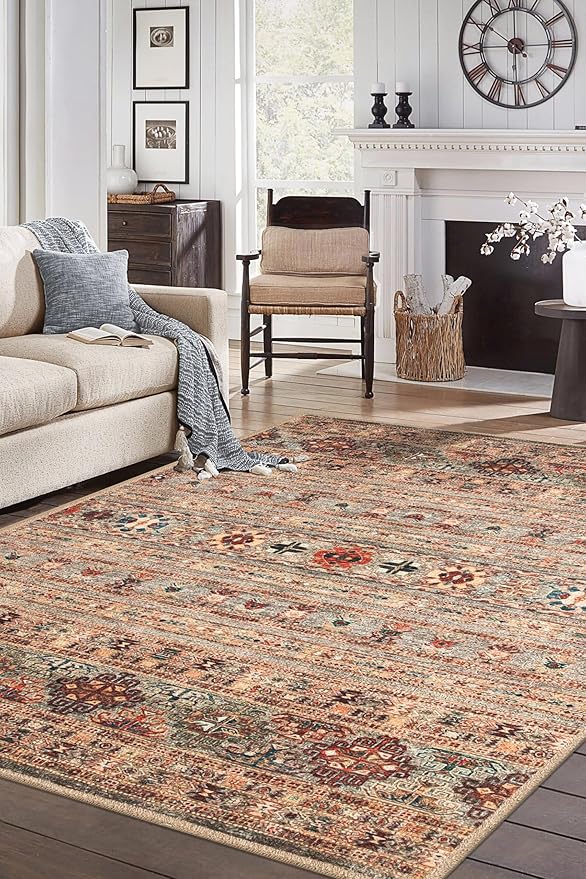 Keen Home Design 10x14 Rug - Machine Washable Area Rug with Non-Slip Backing, Ideal for Living Room, Dining Room, Bedroom - Vintage, Easy Clean, Durable, Low Pile Rug - (9'7" x 14')