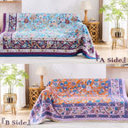 Fall Blanket for Bed, 100% Cotton Soft Rustic Boho Throw Blanket Quilt, 80"x90" Farmhouse Decor Bed Flower Blankets, Light Weight Reversible Bohemian Throw Quilt