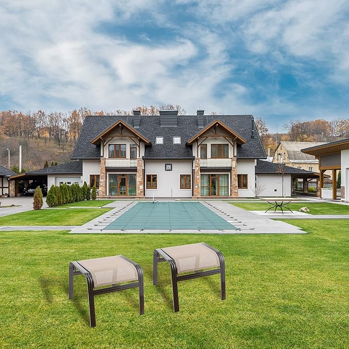 Outdoor Patio Footstools Aluminum Outdoor Ottomans Footrest Small Seating Wicker Furniture Patio Ottoman 2 Pieces Brown