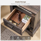 Farmhouse Nightstand with Charging Station, 18" End Table with 2 Drawers Storage and 1 Storage Shelf, Wooden Sofa Side Table w/Roman Column, Bedside Cabinet for Bedroom, Living Room, Dark Rustic Oak