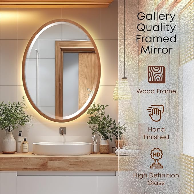 OVALCREST - Oval Wooden Beveled Wall Mirror for Home Decor, Bathroom, Vanity, Bedroom, Living Room, Hallway - London Style (Sunset Gold) 13.1 x 17.1