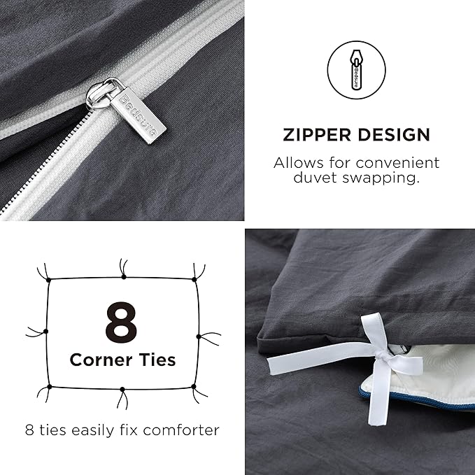 Bedsure Duvet Cover Full Size with Fitted Sheet - 4 Pieces Prewashed Cotton-Like Extra Soft Bedding Set, Includes 1 Duvet Cover 80x90 Inches, 2 Pillow Shams, 1 Fitted Sheet, Dark Grey