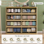 48" Wide Fluted Dresser with 8 Drawers, Modern Chest of Drawers with Deep Drawers, Handleless, Curved Profile, Wooden Storage Organizer for Bedroom, Living Room, Hallway, Natural