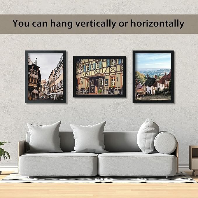 VCK Poster Frames 20x30 Black 3-Pack, Solid Wood Picture Frames for Wall Mounting Hanging Art and Puzzle Frame
