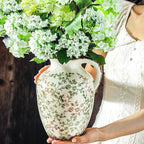 Enra Vintage vase,Ceramic Chinoiserie Floral Vase,Green and Beige Decorative Flower vase,Large Rustic Vases for Home Decors, Living Room, Bookshelf, Office，9.7 inch