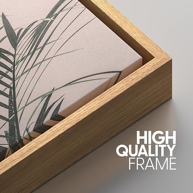 SIGNWIN Framed Canvas Print Wall Art Set Tropical Palm Leaf Beach Ocean Shore Landscape Nature Wilderness Modern Art Realism Decorative for Living Room, Bedroom, Office - 16"x24"x3 Natural