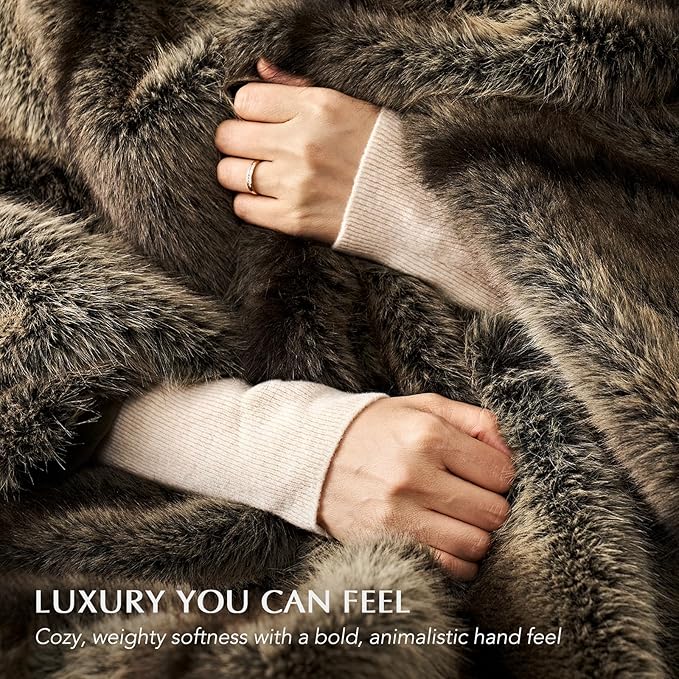 Luxury Faux Fur Throw Blanket, Soft Fluffy Faux Mink Blankets for Bed, Couch, Sofa, Thick Cozy Plush Warm Fur Throws with Reversible Velvet, Ombré Sable Brown, 60"x80"
