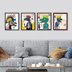 SIGNWIN Framed Vintage Retro Antique Basquiat Dinosaur Print Wall Art, Set of 4 Illustration Wall Decor Prints, Multicolor Contemporary Wall Décor for Living Room, Bedroom - 12"x16" Black