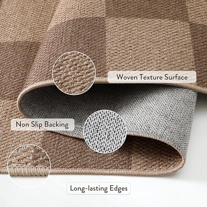 Lahome Checkered Easy Jute Entryway Rug, Washable Rugs 3x5 for Living Room Farmhouse Carpet, Non Slip Indoor Outdoor Door Mat Checkerboard Throw Carpet for Entry Patio Guestroom Deck