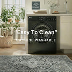 GENIMO Machine Washable 8x10 Area Rugs for Living Room, Non Slip Vintage Rugs, Low Pile Lightweight Chenille Print Rug for Bedroom, Dining Room, Home Office, Night Black