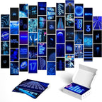Y2K BOO Vibrant Blue Neon Wall Collage Kit - 50pcs Aesthetic Posters for Room Decor, Perfect Dorm and Bedroom Wall Art, Trendy Modern Neon Blue Collage Kit for Teen Girls