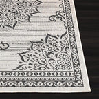 CAMILSON Outdoor Rug, 8x10 Medallion White Black Modern Area Rugs for Indoor and Outdoor Patios, Kitchen and Hallway Mats, Washable Porch Deck Outside Carpet (Medallion White, 8 x 10)