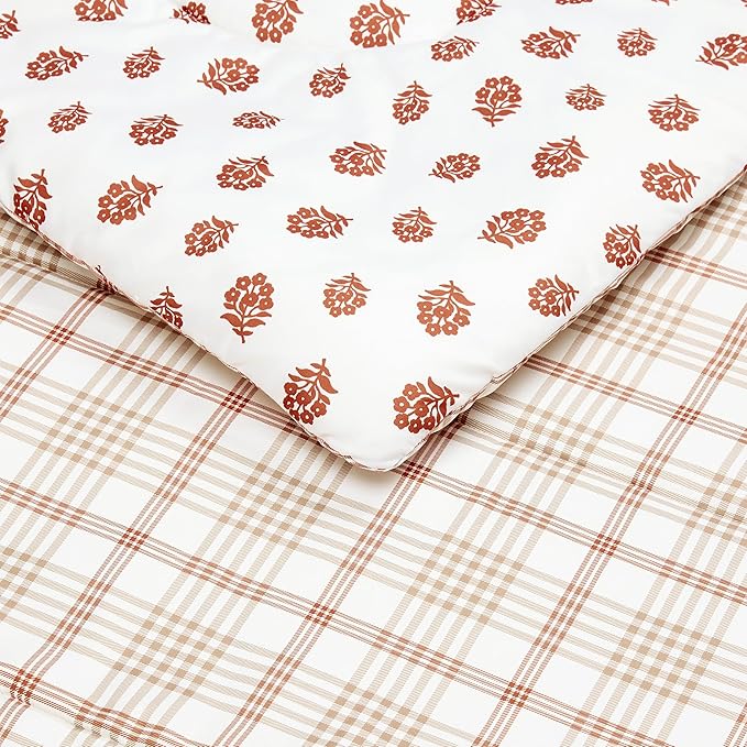 Amazon Basics Lightweight Microfiber Comforter Sets, 3-Pieces, Off White, Floral, Full/Queen