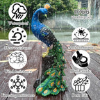 Solar Garden Decor Peacock Statues with Succulent LED Lights,Peacock Figurine Lights Outdoor Decorations for Yard Lawn Patio Balcony Whimsical Art Outside,Gifts for Mom Grandma Women