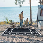 GENIMO 5' x 8' Outdoor Rug Waterproof for Patio Decor, Foldable Reversible Plastic Straw Area Rugs Mat for Camper, Outside Carpet for Rv, Deck, Porch, Picnic, Beach, Balcony, Black & White