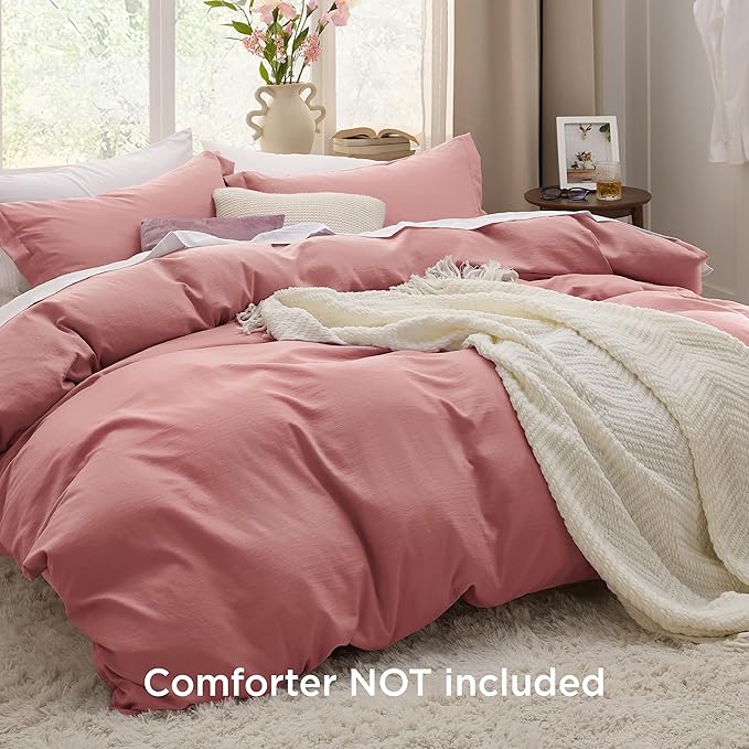 Bedsure Pink Clay Duvet Cover Twin/Twin XL Size - 2 Pieces Prewashed Cotton-Like Extra Soft Bedding Set, Includes 1 Twin Duvet Cover 68x90 Inches with Zipper Closure & 1 Pillow Sham, No Comforter
