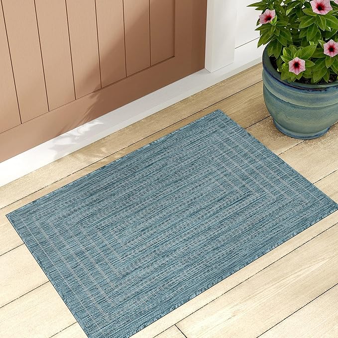 Adiva Rugs Outdoor Indoor Area Rug, Weather Resistant, Easy to Clean, Stain Resistant Floor Mat for Dining Room, Backyard, Deck, Patio (Aqua Weiss, 2' x 3')