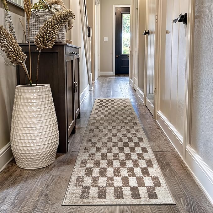 Rugshop Beige Checkered Area Rug – Textured Grid Pattern Carpet for Living Room, Bedroom, or Office – Neutral Contemporary Soft Floor Décor 2' 3" x 12' Runner Beige